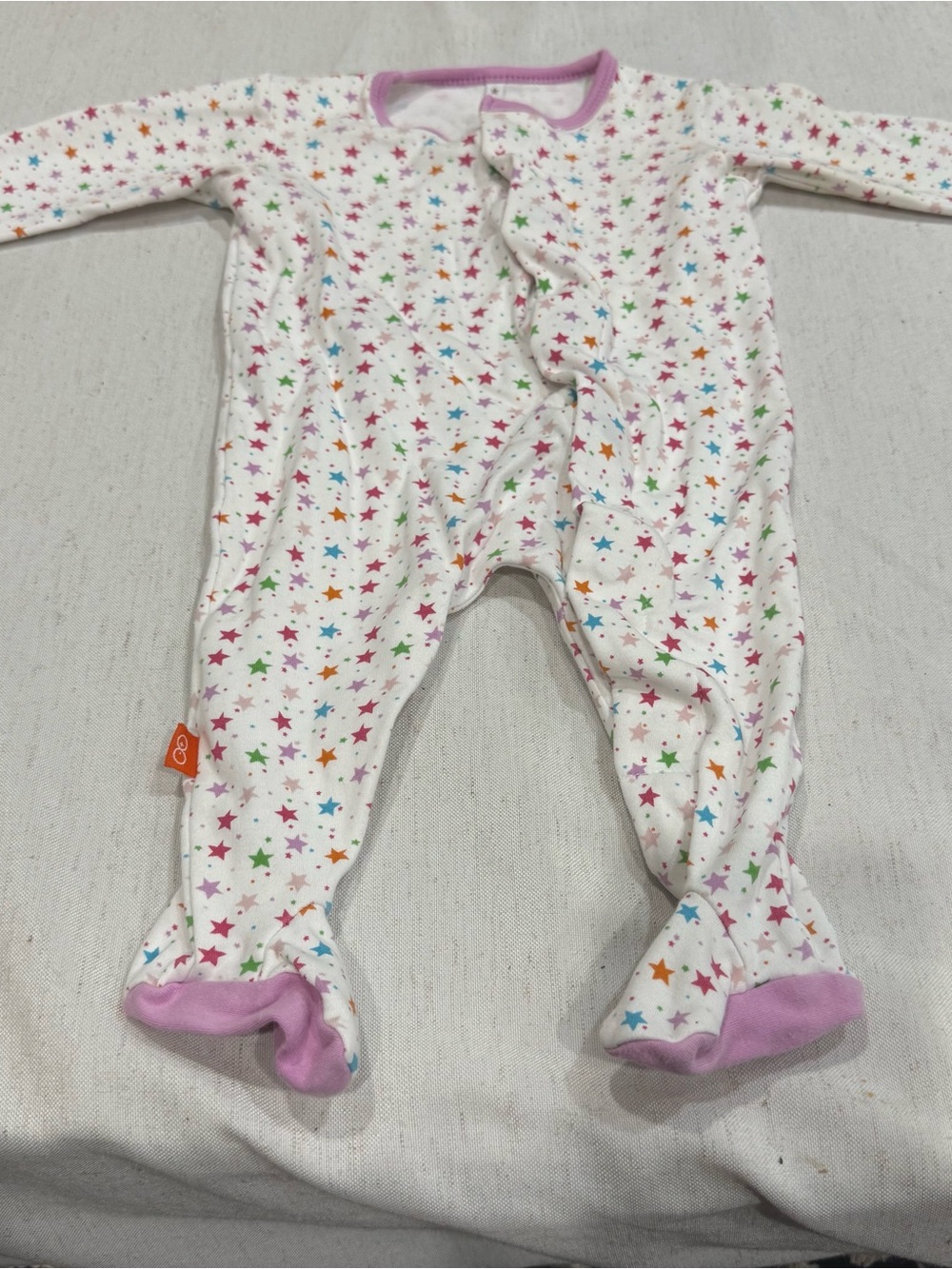 Magnetic Me White Footed Sleeper Footie Stars Pink Trim 100% Cotton 6-9 months
